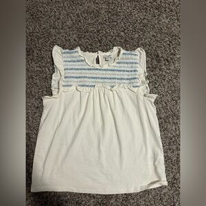 J. Crew Cream and Blue Smocked Top